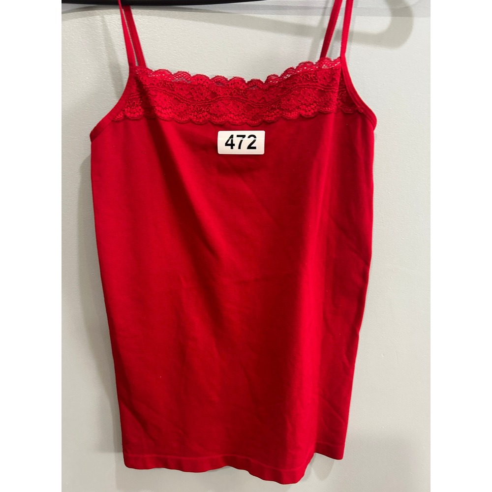Womens Red Lace Trim Camisole Tank Top Adjustable Spaghetti Straps Layering S/M